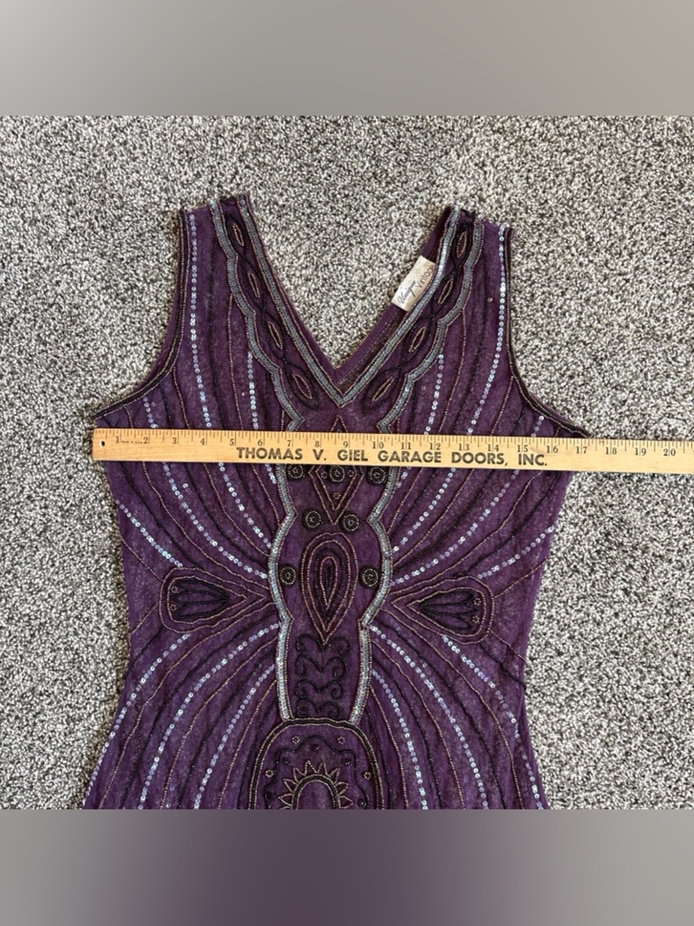 Unique Vintage 1920s Purple Beaded Dress Size Medium Sheer Sequins Sleeveless - Picture 13 of 14